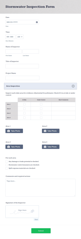 Stormwater Inspection Form Template