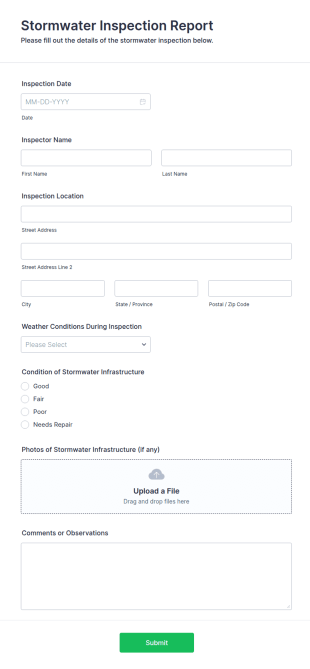 Stormwater Inspection Report Form Template