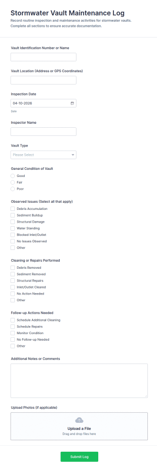 Stormwater Vault Maintenance Log Form Template