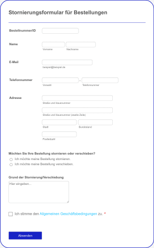 Stornierungsformular Für Bestellungen Form Template