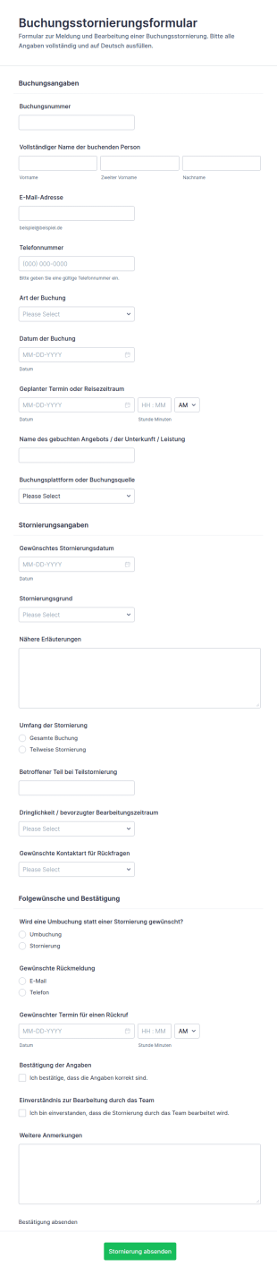 Buchungsstornierungsformular