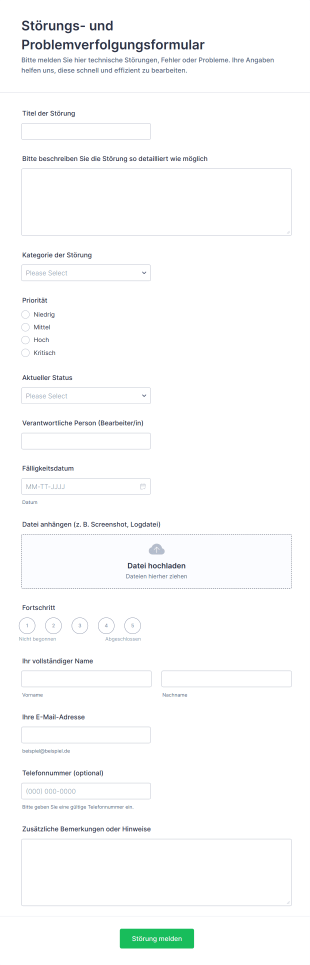 Störungs Und Problemverfolgungsformular