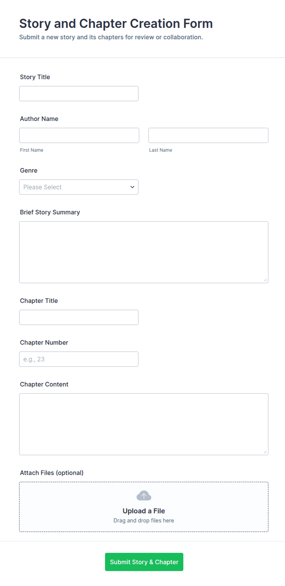 Story and Chapter Creation Form Template | Jotform