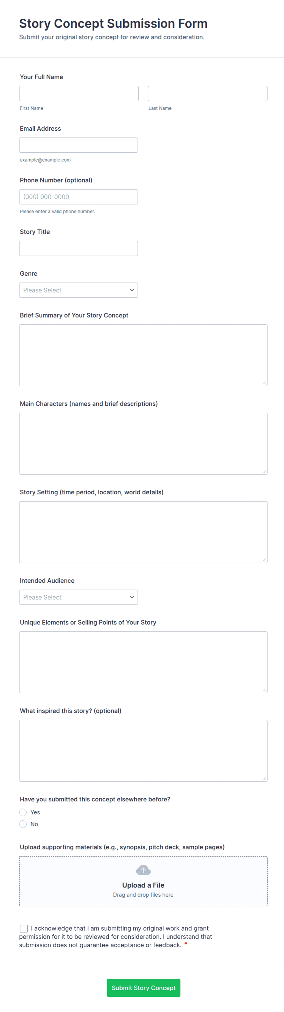 Story Concept Submission Form Template | Jotform
