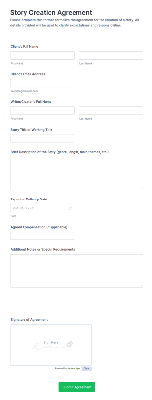 Story Creation Agreement Form Template