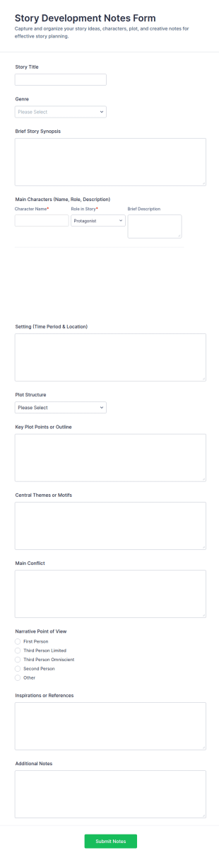 Story Development Notes Form Template