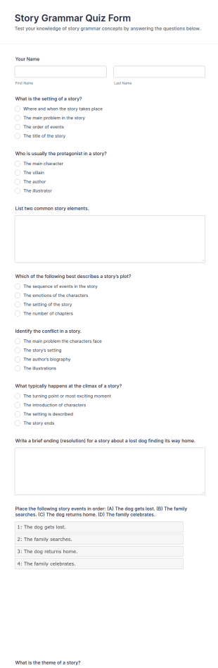 Story Grammar Quiz Form Template