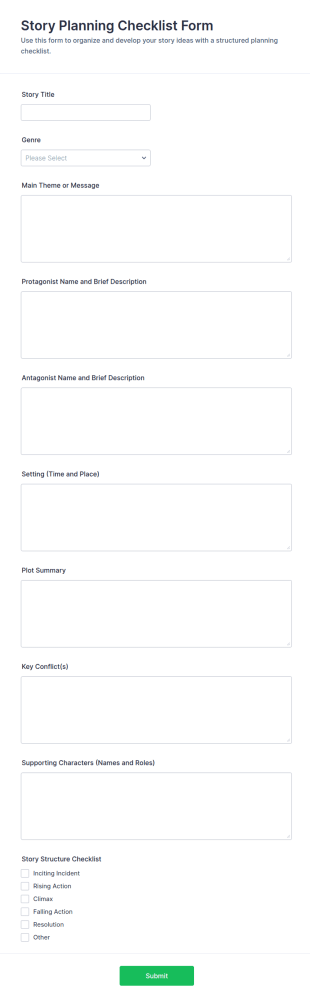 Story Planning Checklist Form Template