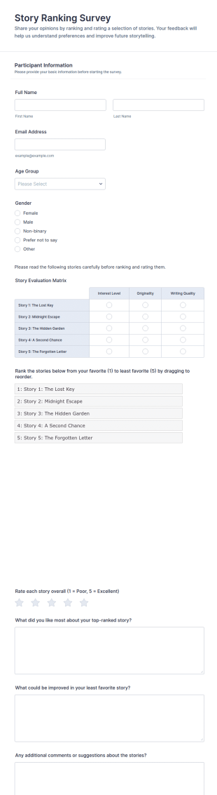Story Ranking Survey Form Template