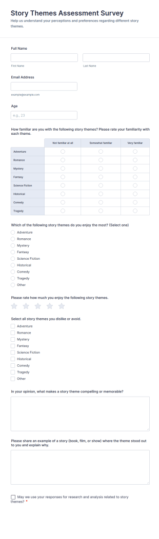 Story Themes Assessment Survey Form Template