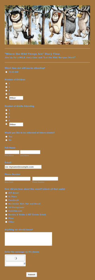 Story Time Registration Form Template