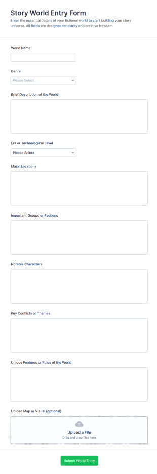 Story World Entry Form Template