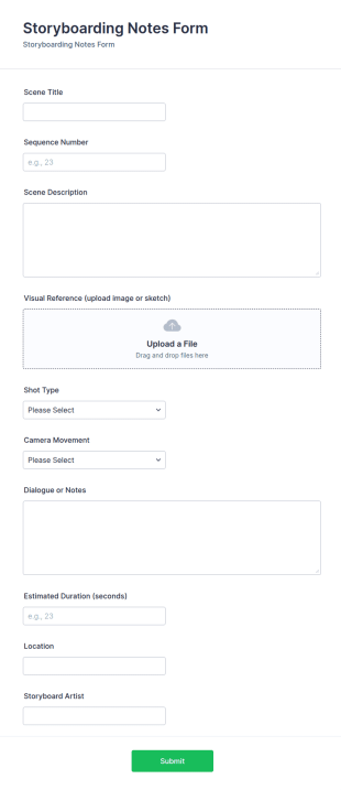 Storyboarding Notes Form Template
