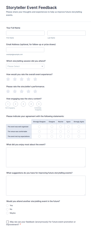 Storyteller Event Feedback Form Template