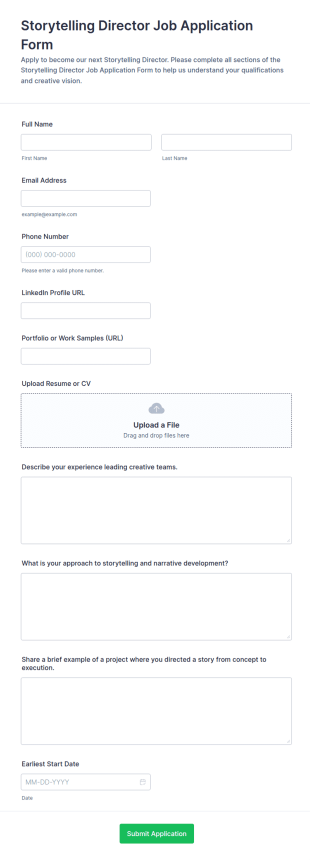 Storytelling Director Job Application Form Template