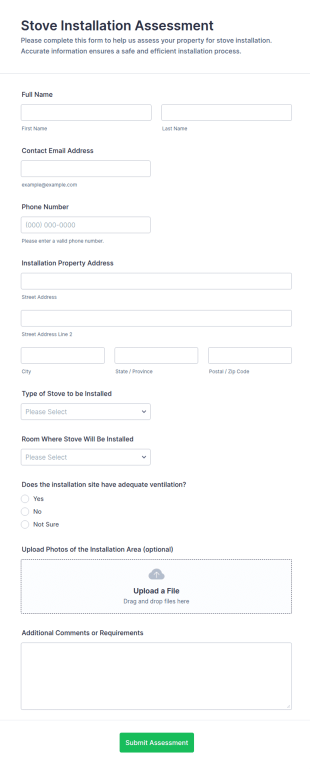 Stove Installation Assessment Form Template