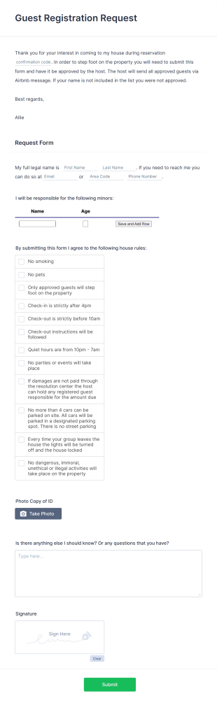 STR Guest Registration Request Form Template