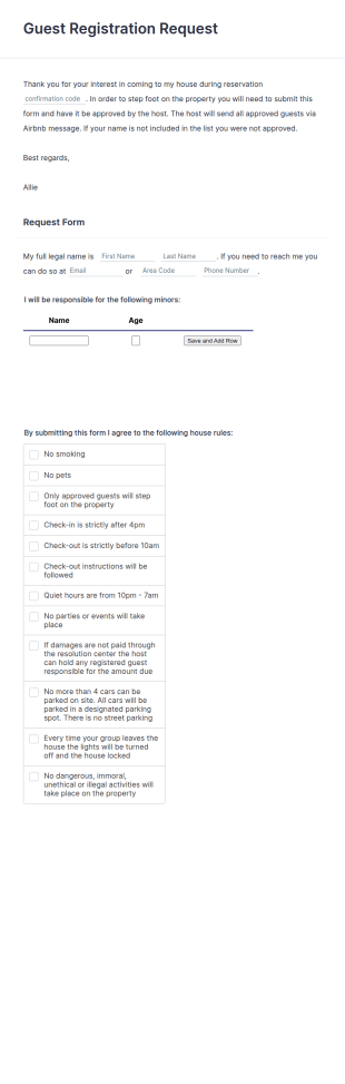 STR Guest Registration Request Form Template