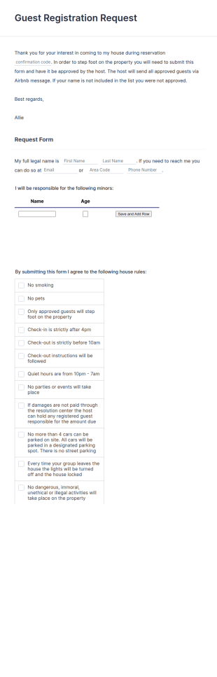 STR Guest Registration Request Form Template