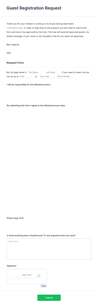 STR Guest Registration Request Form Template