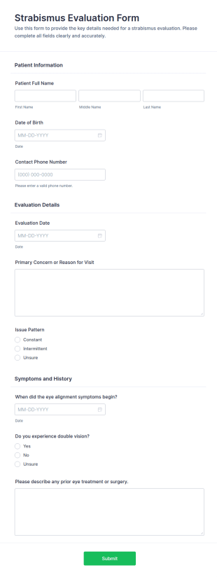 Strabismus Evaluation Form Template