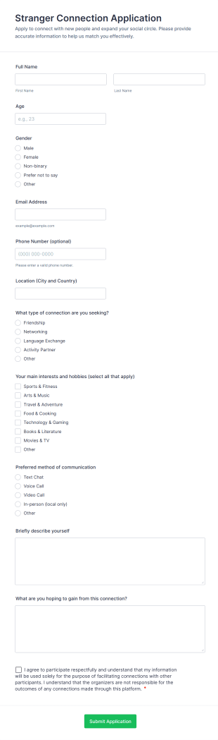 Stranger Connection Application Form Template