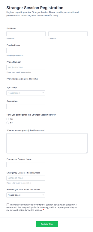 Stranger Session Registration Form Template
