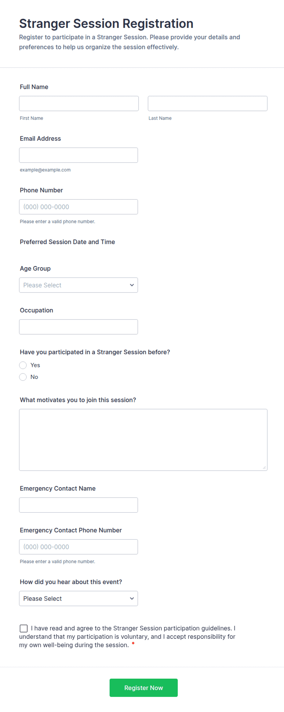 Session Register Template Stranger Session Registration Form Template | Jotform