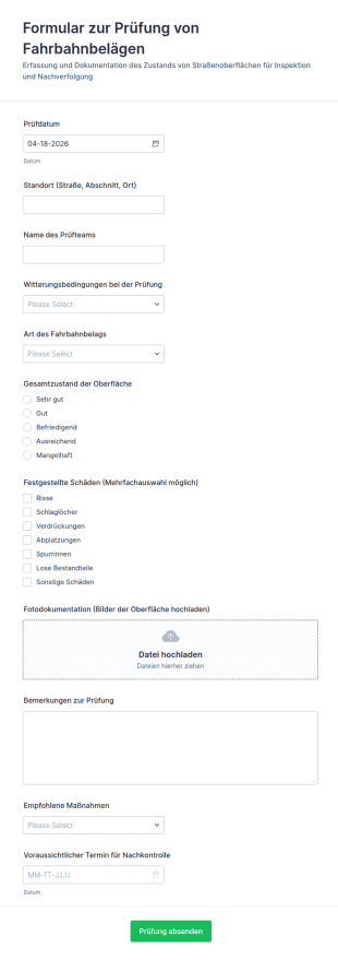Straßenasphaltinspektionsbogen