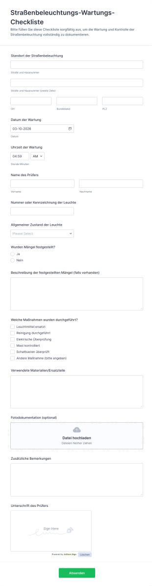 Straßenbeleuchtungs Wartungs Checkliste