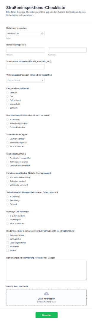 Straßeninspektions Checkliste