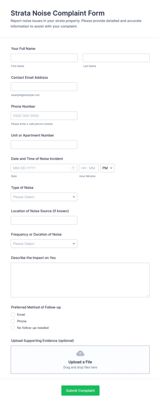 Strata Noise Complaint Form Template