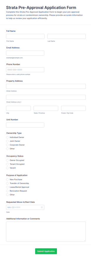 Strata Pre Approval Application Form Template