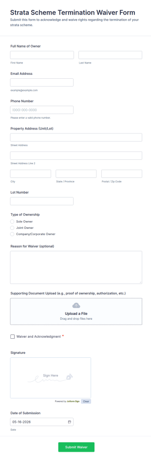 Strata Scheme Termination Waiver Form Template