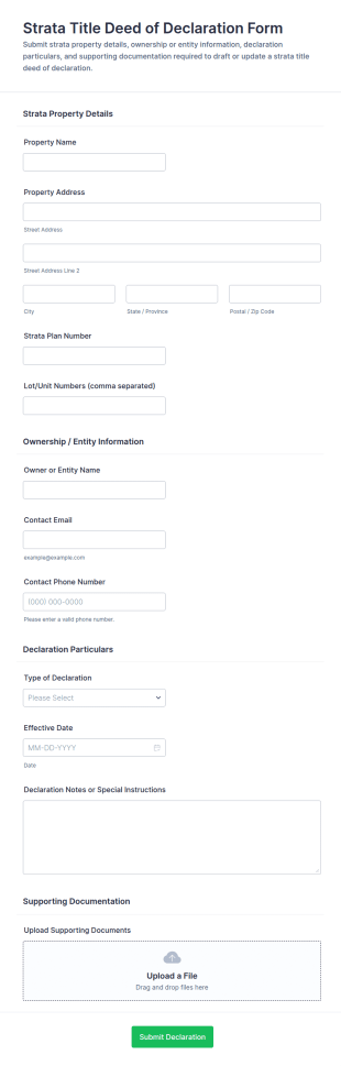 Strata Title Deed Of Declaration Form Template