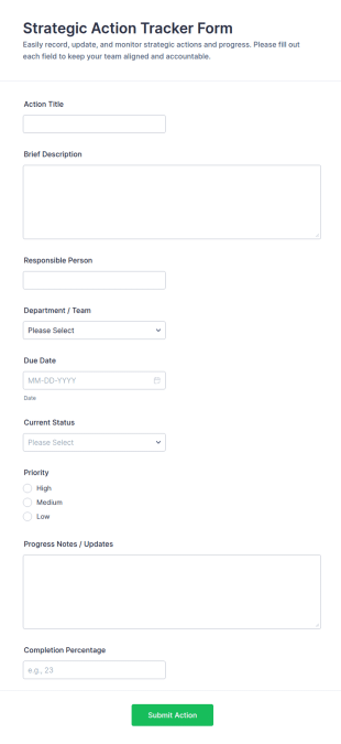 Strategic Action Tracker Form Template