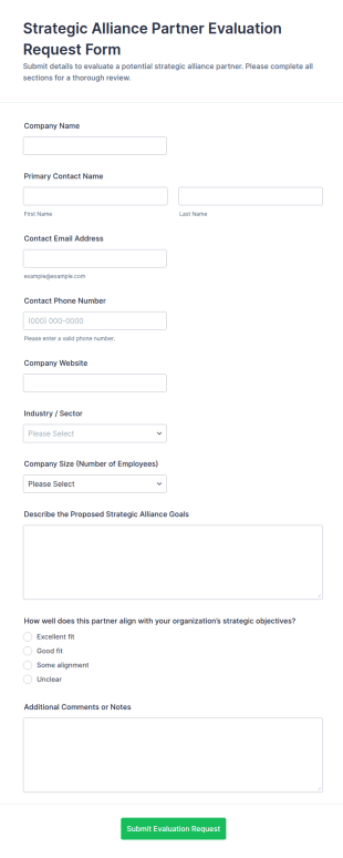 Strategic Alliance Partner Evaluation Request Form Template