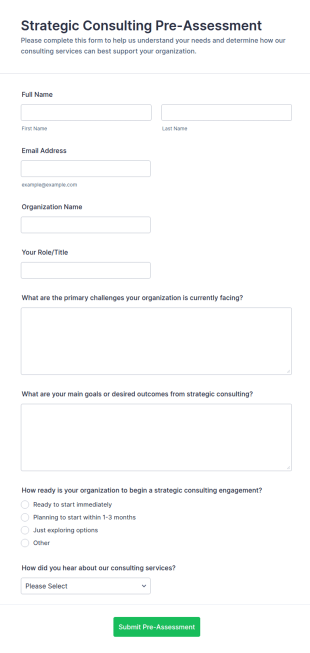 Strategic Consulting Pre Assessment Form Template
