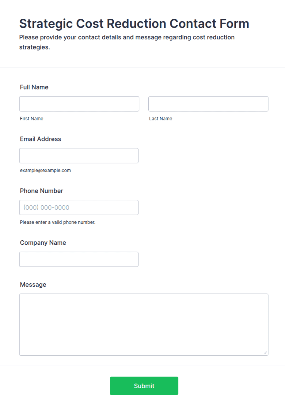 Strategic Cost Reduction Contact Form Template | Jotform