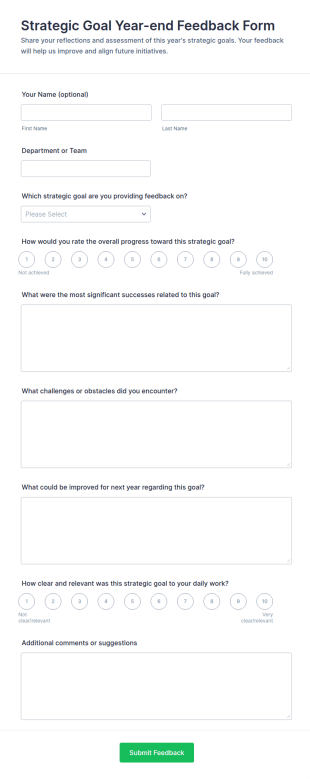 Strategic Goal Year End Feedback Form Template