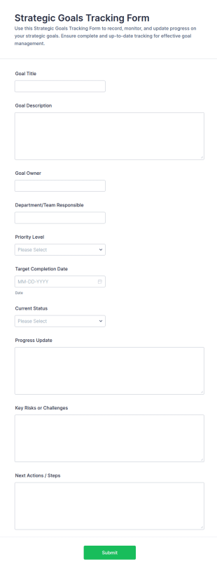 Strategic Goals Tracking Form Template