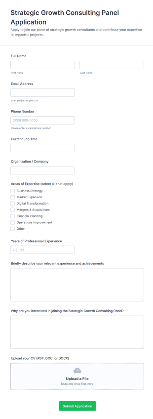 Strategic Growth Consulting Panel Application Form Template