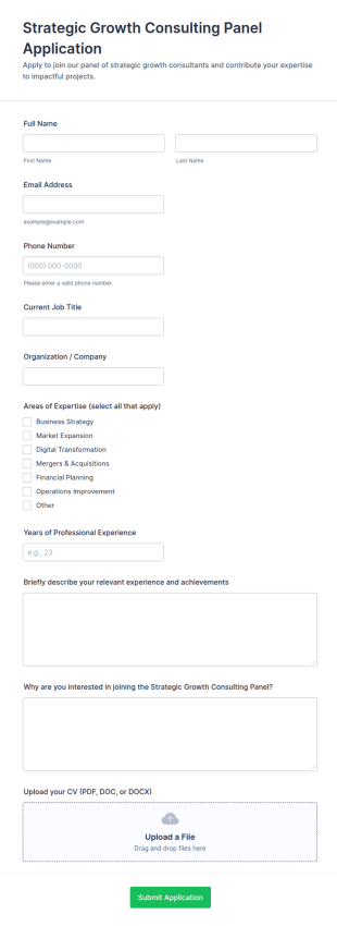 Strategic Growth Consulting Panel Application Form Template