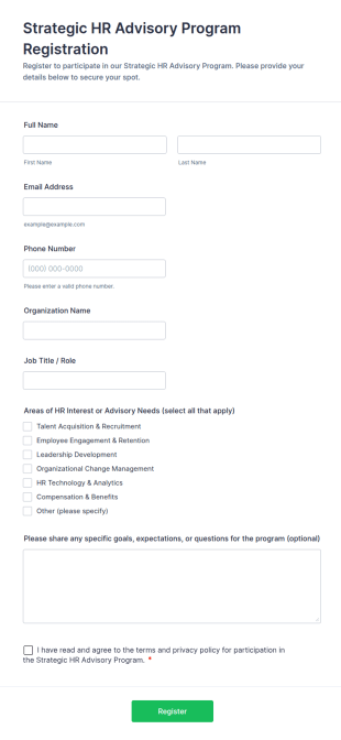 Strategic HR Advisory Program Registration Form Template