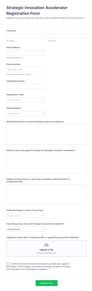Strategic Innovation Accelerator Registration Form Form Template