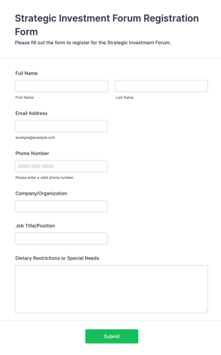 Strategic Investment Forum Registration Form Template
