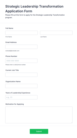 Strategic Leadership Transformation Application Form Form Template