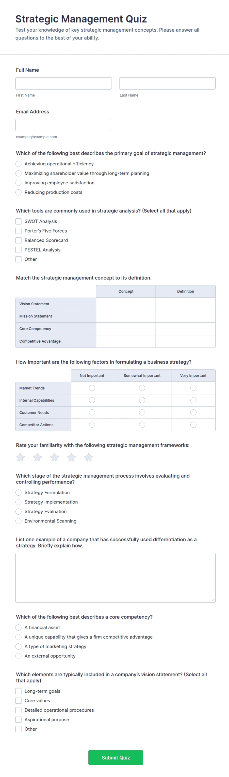Strategic Management Quiz Form Template | Jotform