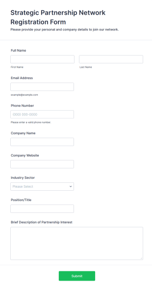 Strategic Partnership Network Registration Form Template
