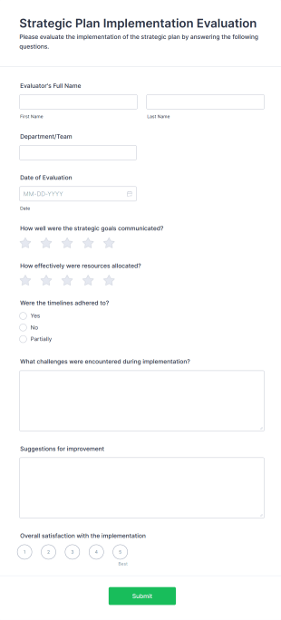 Strategic Plan Implementation Evaluation Form Template